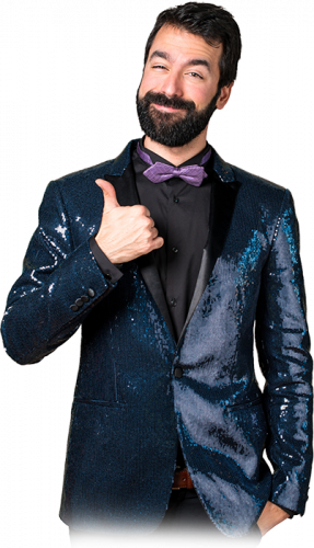 man-with-sequin-jacket-with-thumb-up